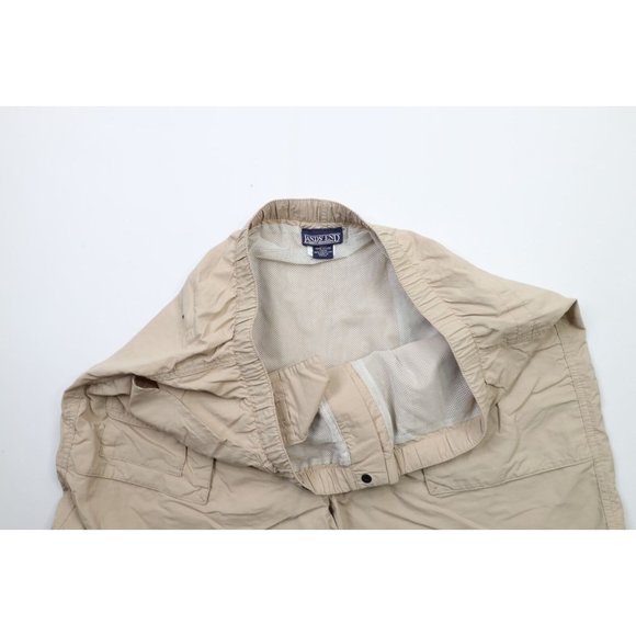Vintage 90s Lands End Mens XL Belted Lined Above Knee Shorts Baggies Beige Nylon - Picture 7 of 11